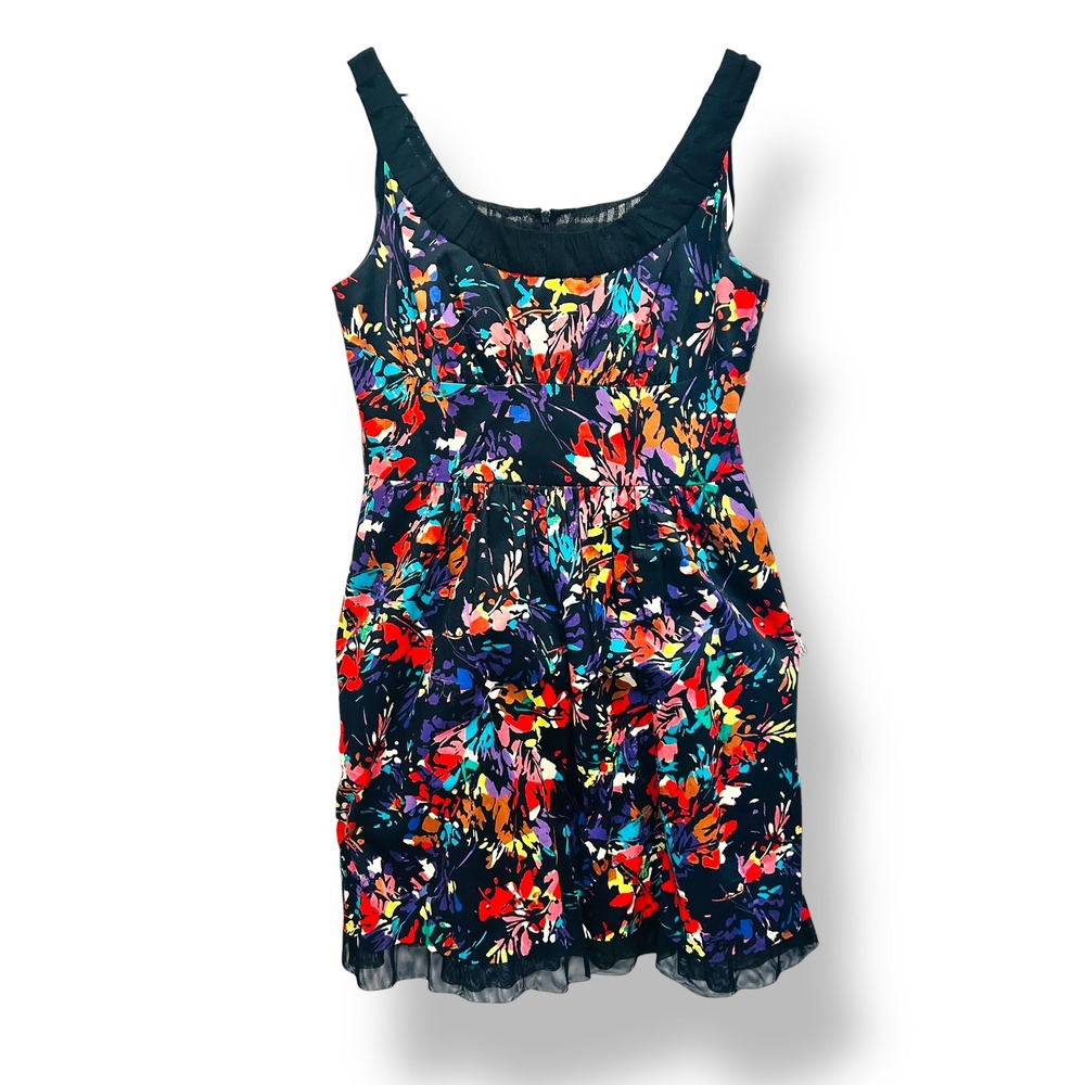 Donna Ricco New York Black Floral Print Mesh‎ Trim Dress Size 14